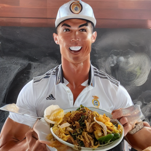 portrait of cristiano ronaldo eating lotek pandega food, intricate handsome cr7 face.png